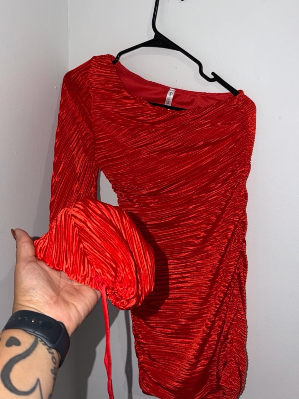 Red Ruched Long Sleeve Dress - lucy in the sky
